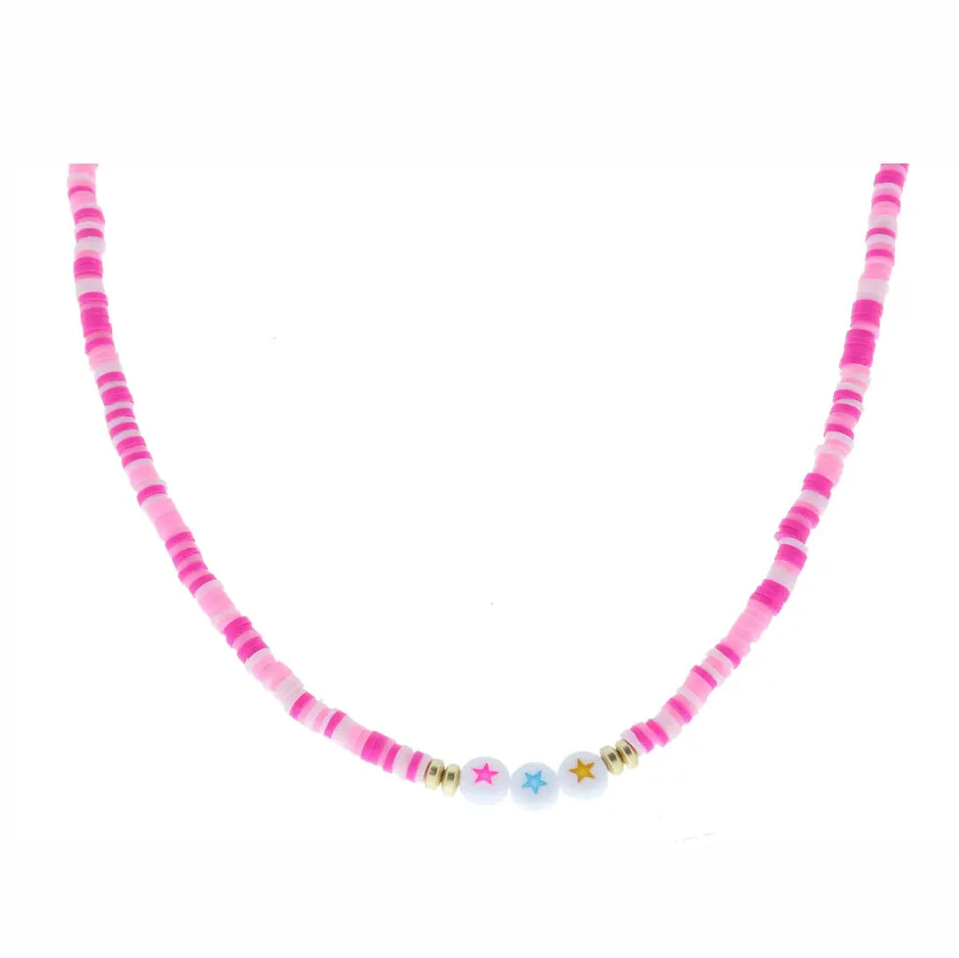 Kids 3 Star Beads On Multi Pink Rubber Sequin Necklace Girl Necklace Jane Marie 