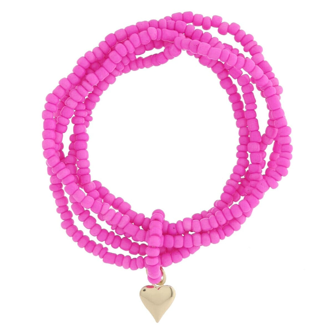 Kids 5 Strand Beaded with Heart Charm Bracelet - Hot Pink Girl Bracelet Jane Marie 