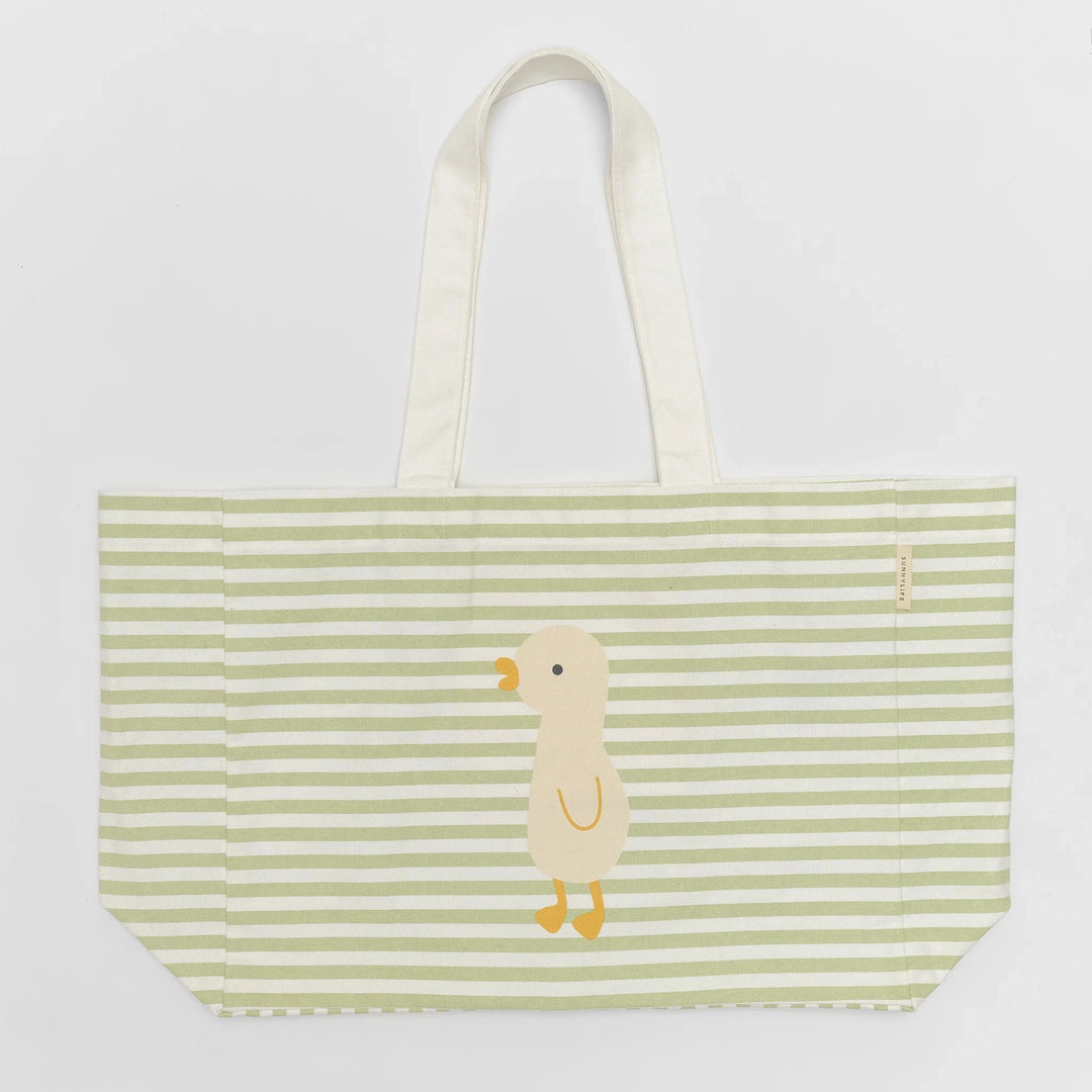 Kids Canvas Beach Bag - Duck Sage Stripe Beach Bag Sunny Life 