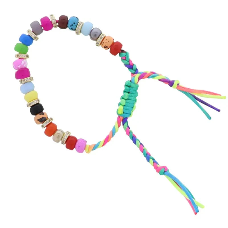 Kids Multi Beaded Bracelet- Rainbow Cord Ties Girl Bracelet Jane Marie 