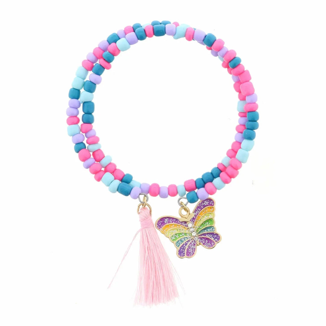 Kids Multi Butterfly with Pink Tassel On Multi Coil Bracelet Girl Bracelet Jane Marie 