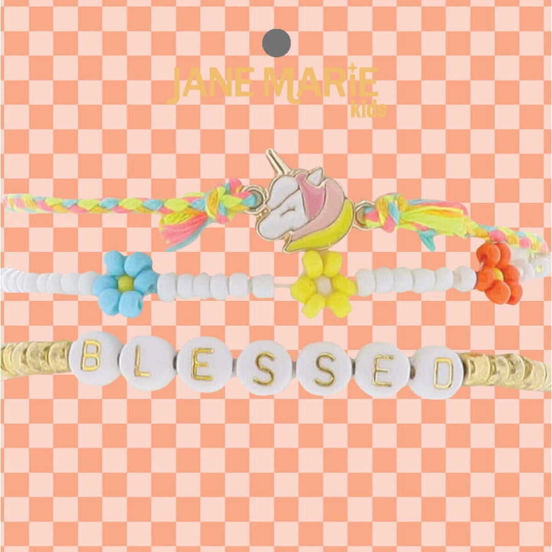 Kids S/3 Beaded Blessed and Flower Bracelets Girl Bracelet Jane Marie 