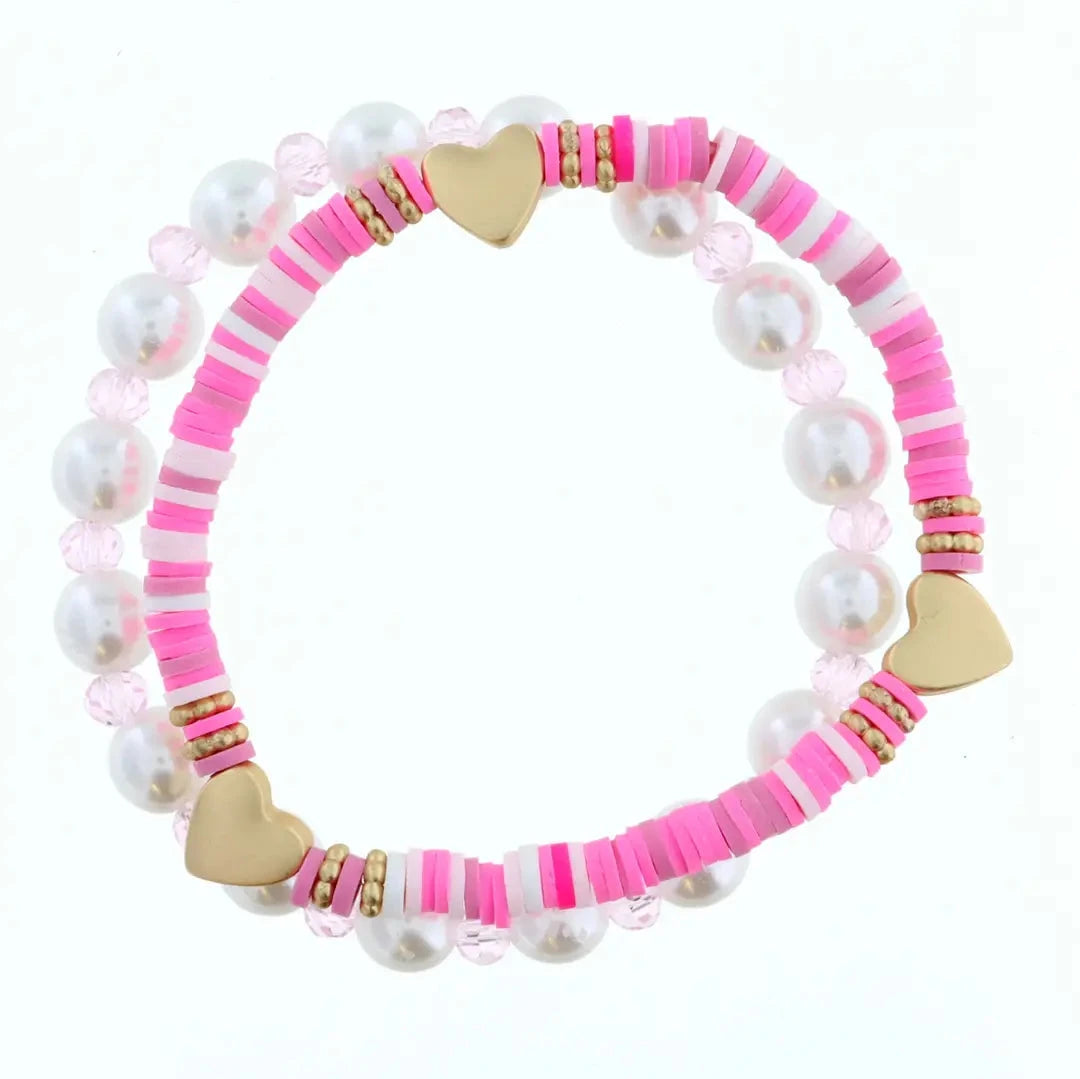 Kids Set of 2 - Rubber Disk with Hearts Bracelet Girl Bracelet Jane Marie 