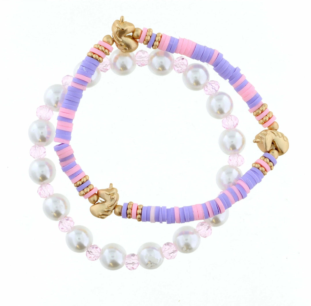 Kids Set of 2 - Rubber Disk with Unicorn Bracelet Girl Bracelet Jane Marie 