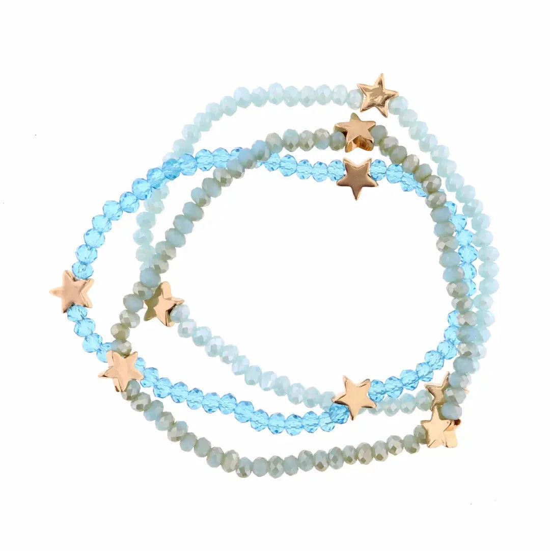 Kids Set of 3 Stretch Blue Beaded with Stars Bracelet Girl Bracelet Jane Marie 