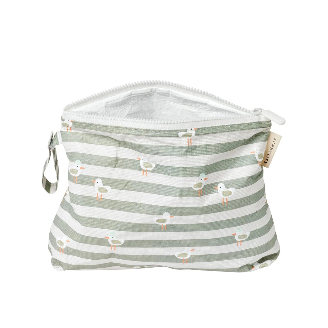 Kids Wet Bag - Sammy the Seagull Green Stripe Cosmetic/Accessories Bags Sunny Life 