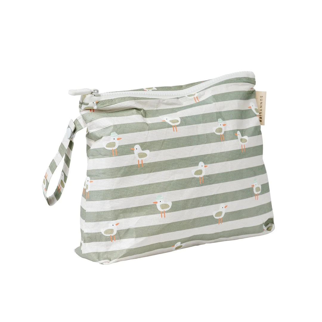 Kids Wet Bag - Sammy the Seagull Green Stripe Cosmetic/Accessories Bags Sunny Life 
