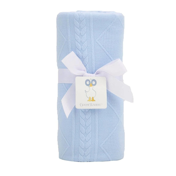 Knit Baby Blanket - Light Blue Baby Blanket GooseWaddle 