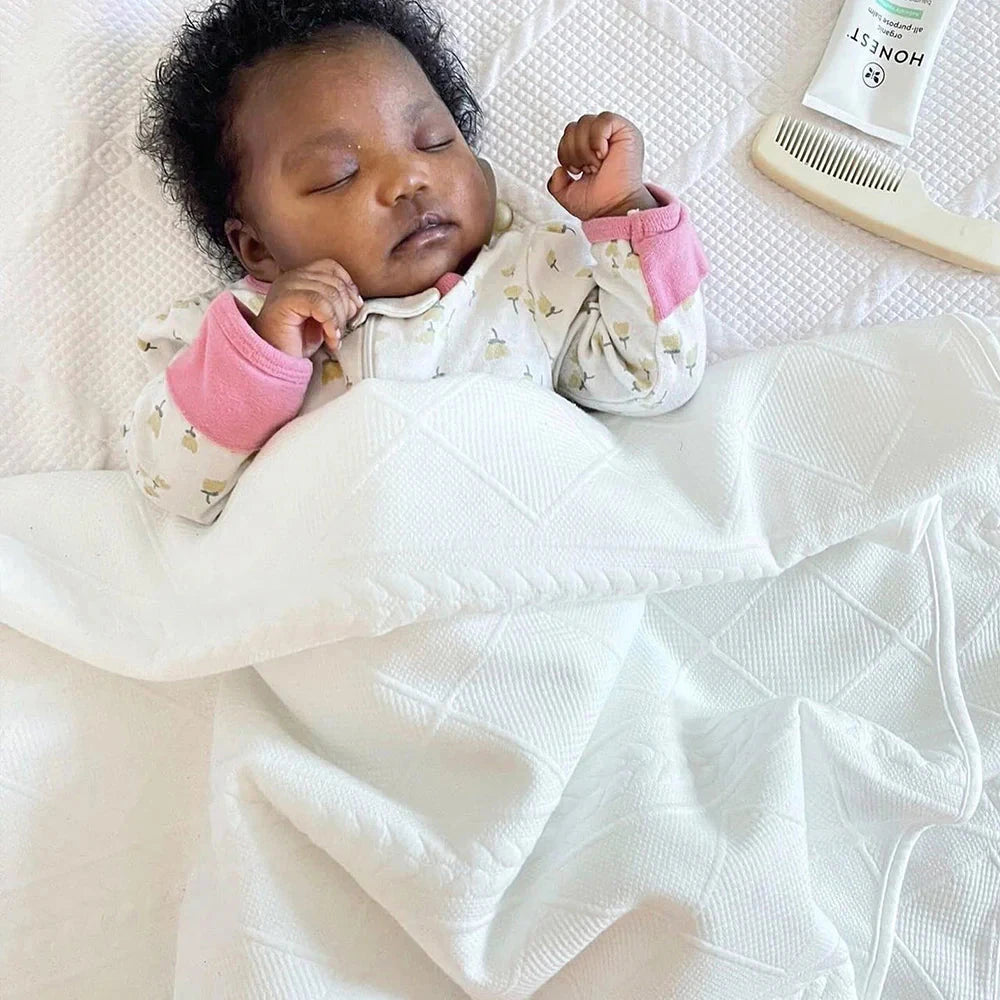 Knit Baby Blanket - White Baby Blanket GooseWaddle 