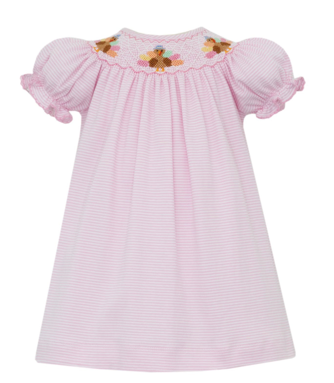 Knit Smocked Pink Stripe Turkey Bishop Dress Girl Dress Petit Bebe 