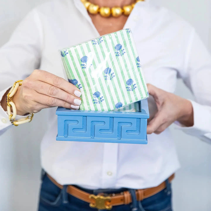 Lacquered Greek Key Cocktail Napkin Holder - Cornflower Blue Napkin Holder WH Hostess 