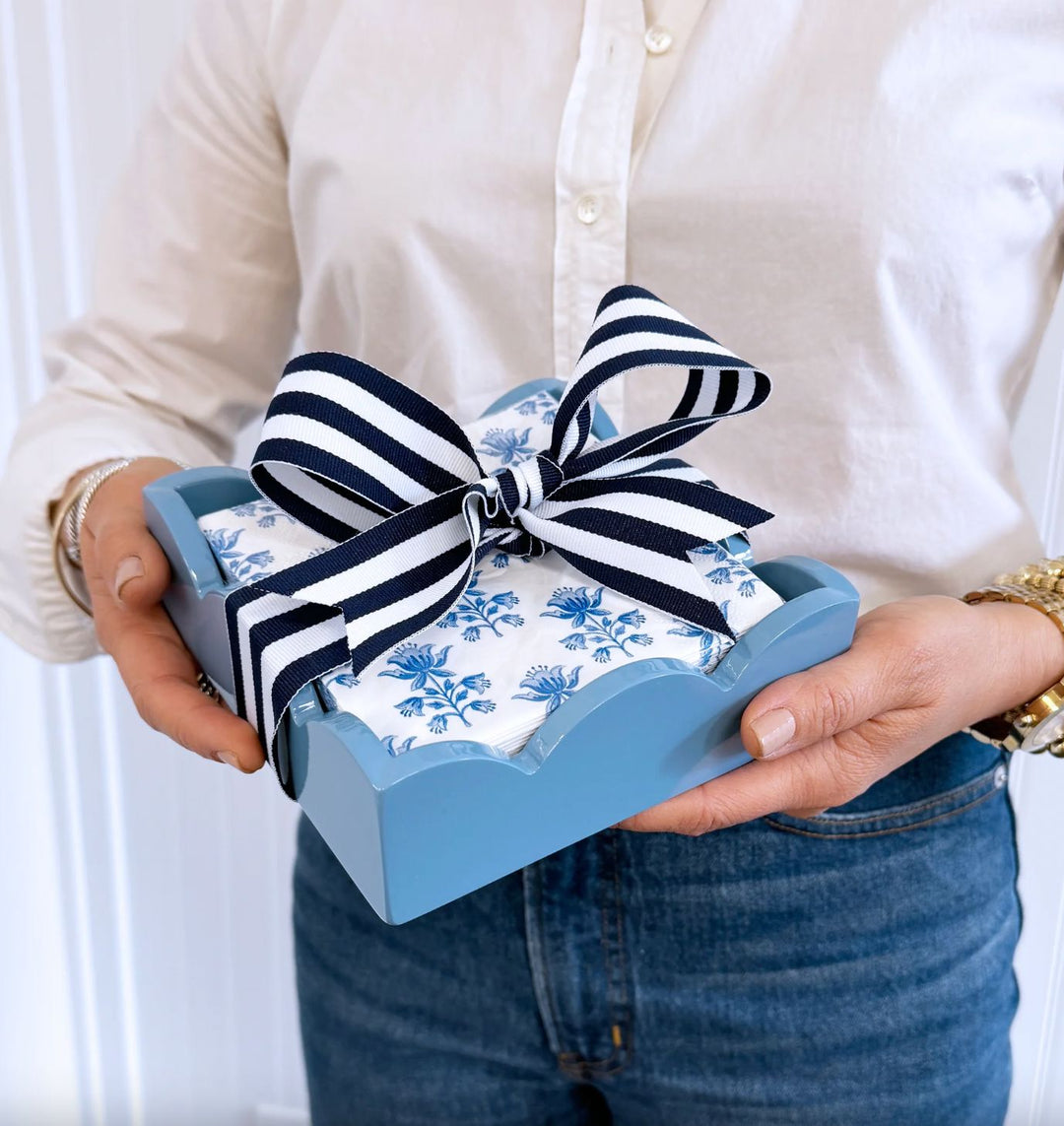 Lacquered Scalloped Cocktail Napkin Holder - Cornflower Blue Napkin Holder WH Hostess 