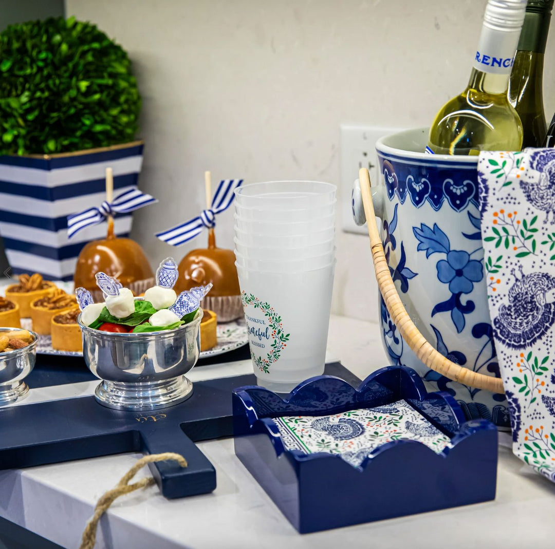 Lacquered Scalloped Cocktail Napkin Holder - Navy Napkin Holder WH Hostess 