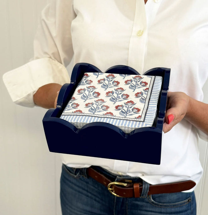 Lacquered Scalloped Cocktail Napkin Holder - Navy Napkin Holder WH Hostess 