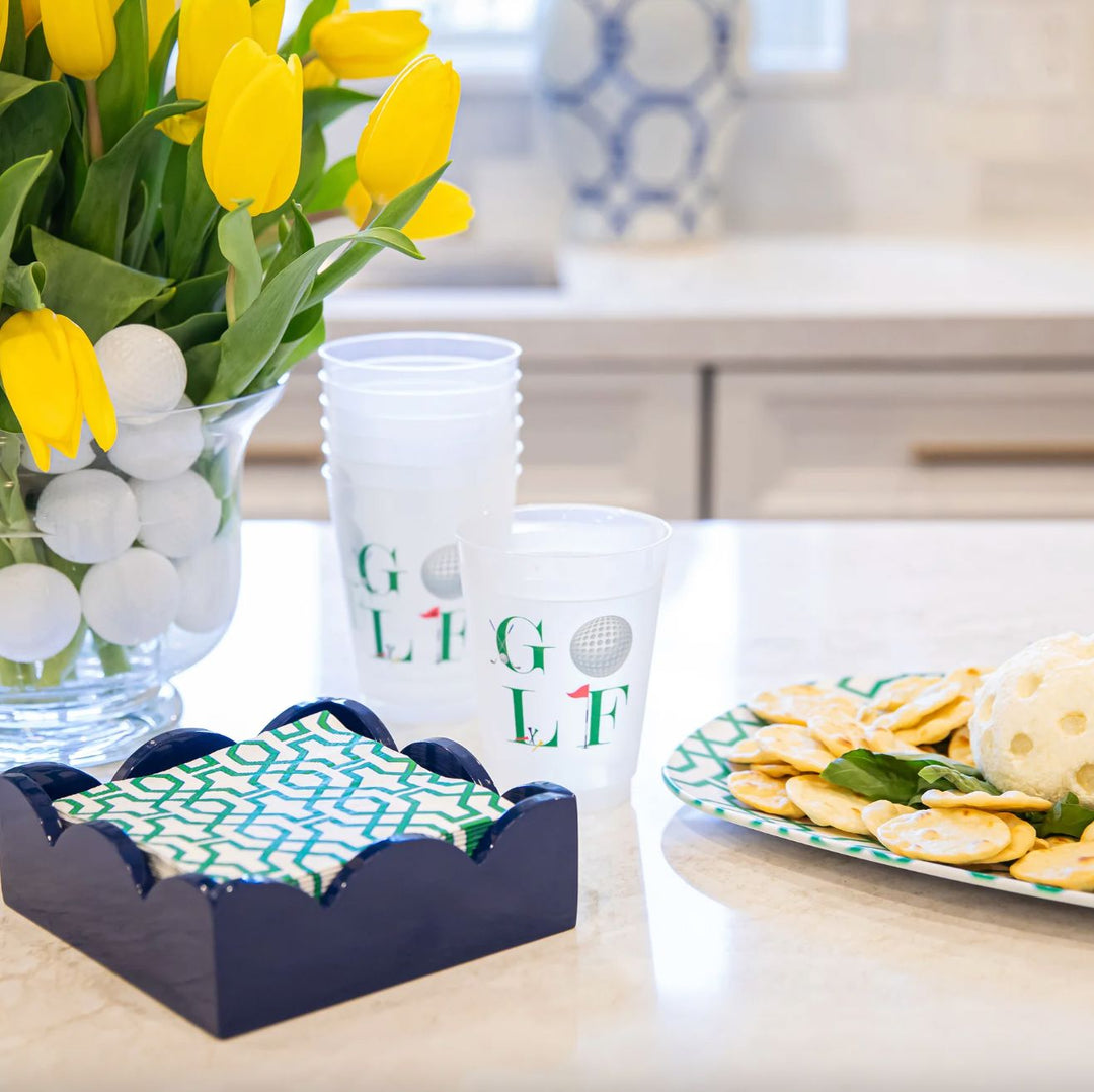 Lacquered Scalloped Cocktail Napkin Holder - Navy Napkin Holder WH Hostess 