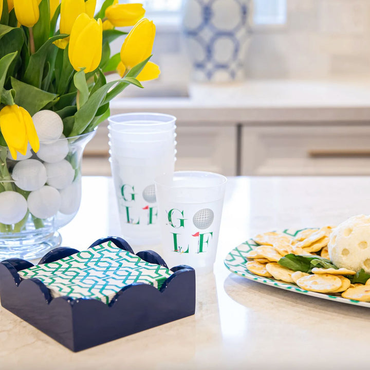 Lacquered Scalloped Cocktail Napkin Holder - Navy Napkin Holder WH Hostess 