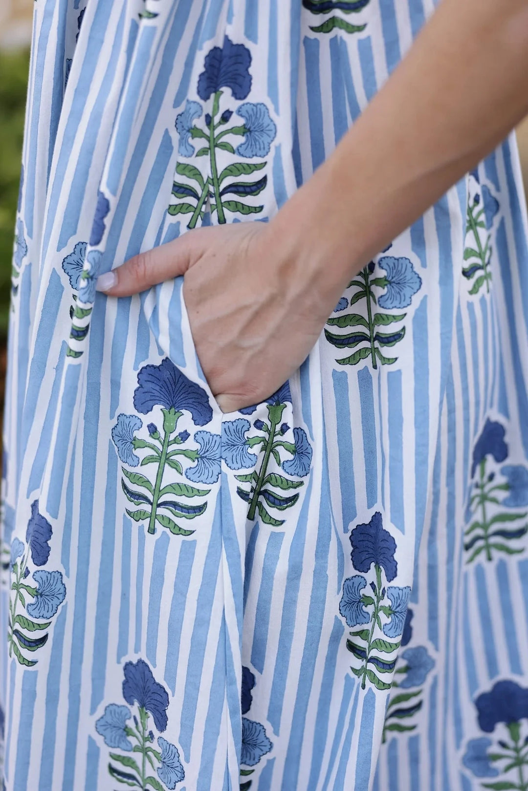 Laguna Blue Stripe Dress - Blue/Green Flower Womens Dress Maison Marigold 