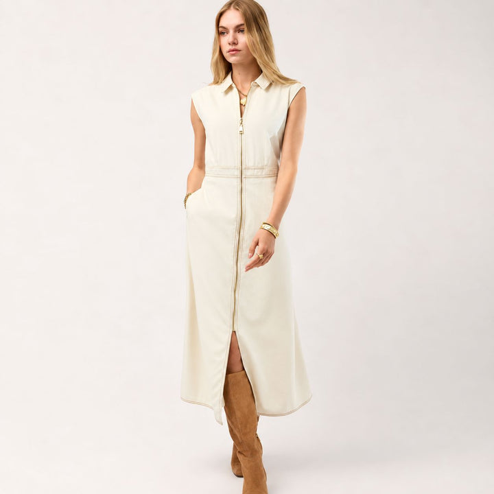 Lainey Denim Dress - Antique White Womens Dress Spartina 