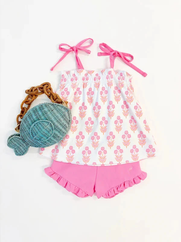 Lainey's Little Top - Bridgetown Harbour Hand Block Girl Shirt Beaufort Bonnet 