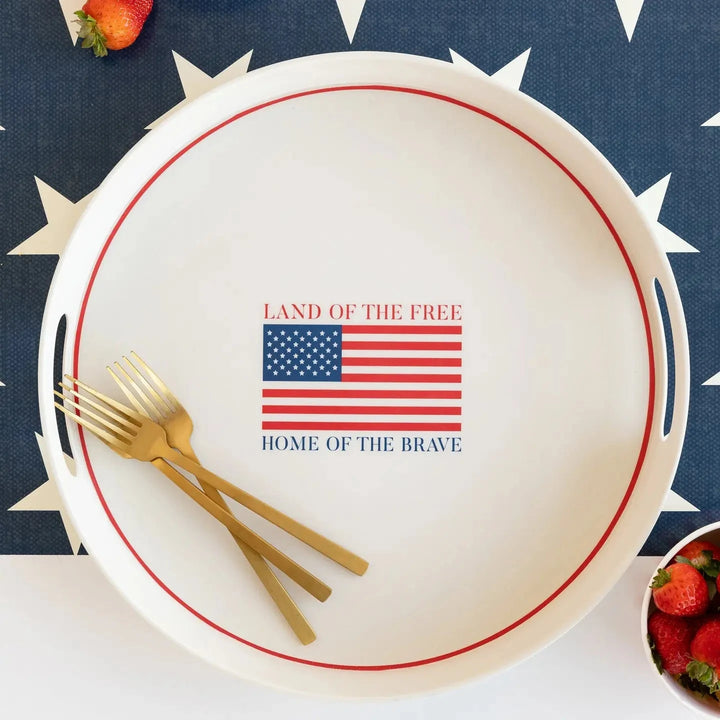 Land of the Free Reusable Bamboo Round Serving Tray Serving Plate My Mind's Eye 