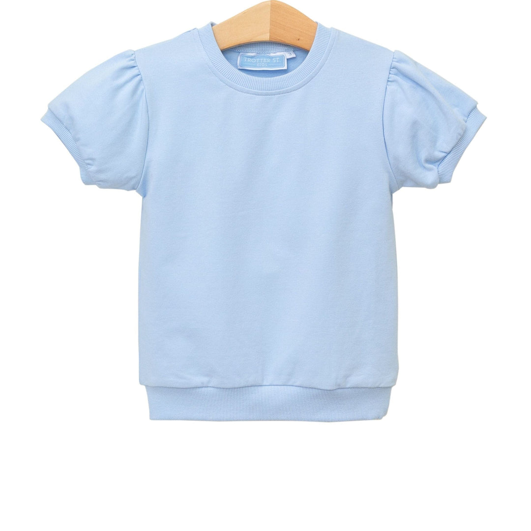 Landry Puff Sleeve Top - Light Blue Girl Shirt Trotter Street Kids 