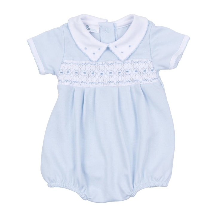 Landry Smocked Bubble - Light Blue Boy Bubble Magnolia Baby 