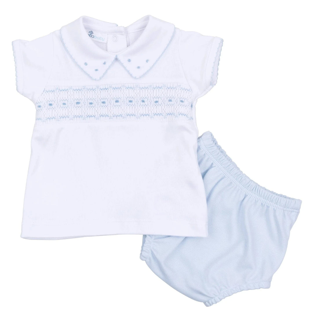 Landry Smocked Diaper Cover Set - Light Blue Boy Set Magnolia Baby 