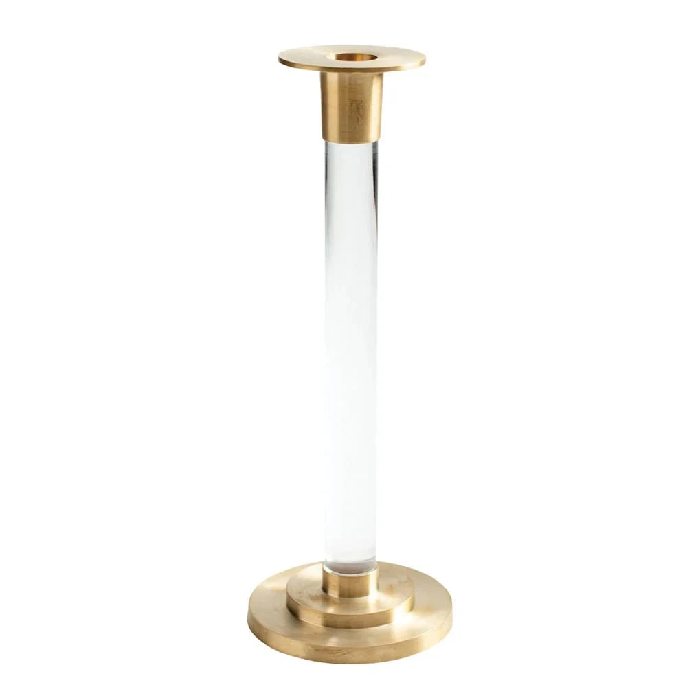 Large Candlestick Clear 10" Resin/Brass Candle Holders Caspari 