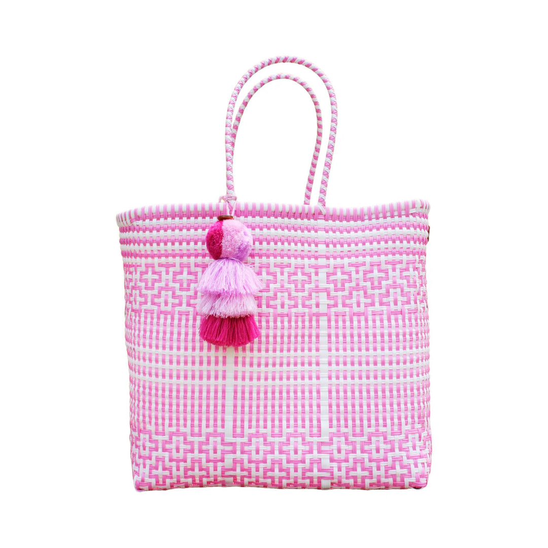 Large - Preppy Tile Rose Citron Tote Beach Bag Squeeze De Citron 