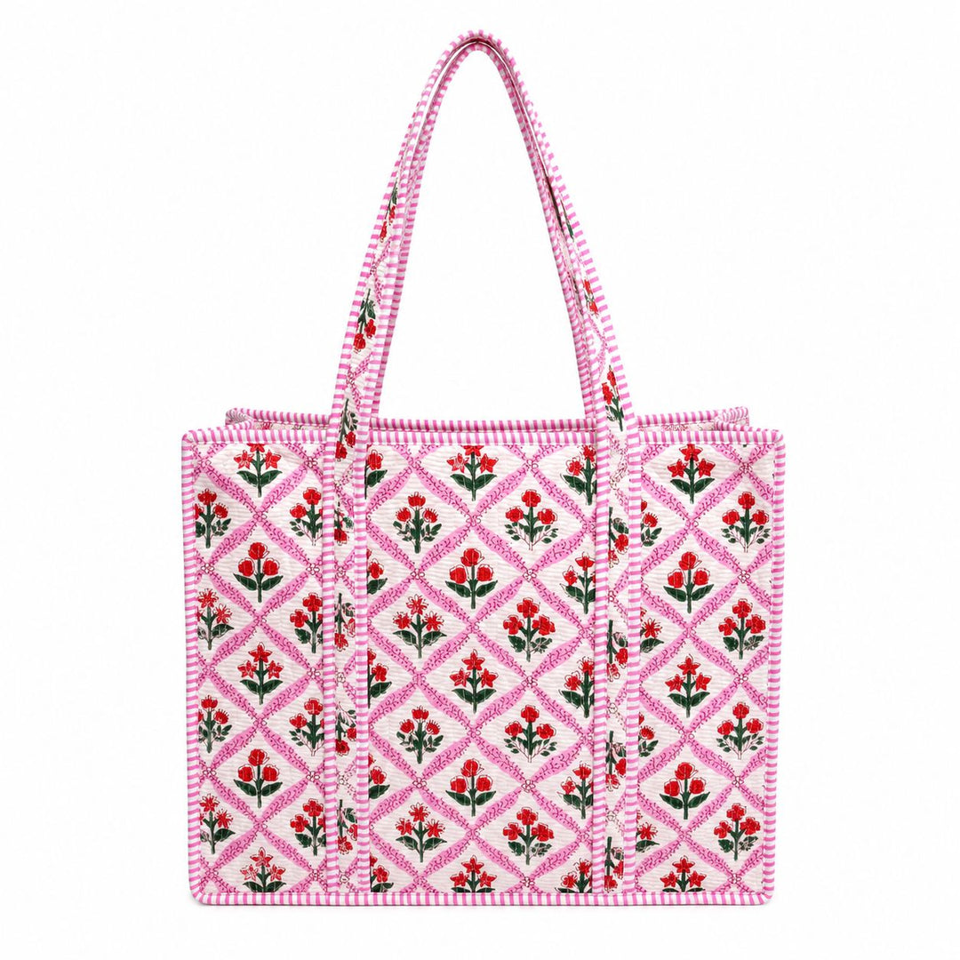 Large Quilted Tote Bag - Rose Trellis Tote Queens Designs 