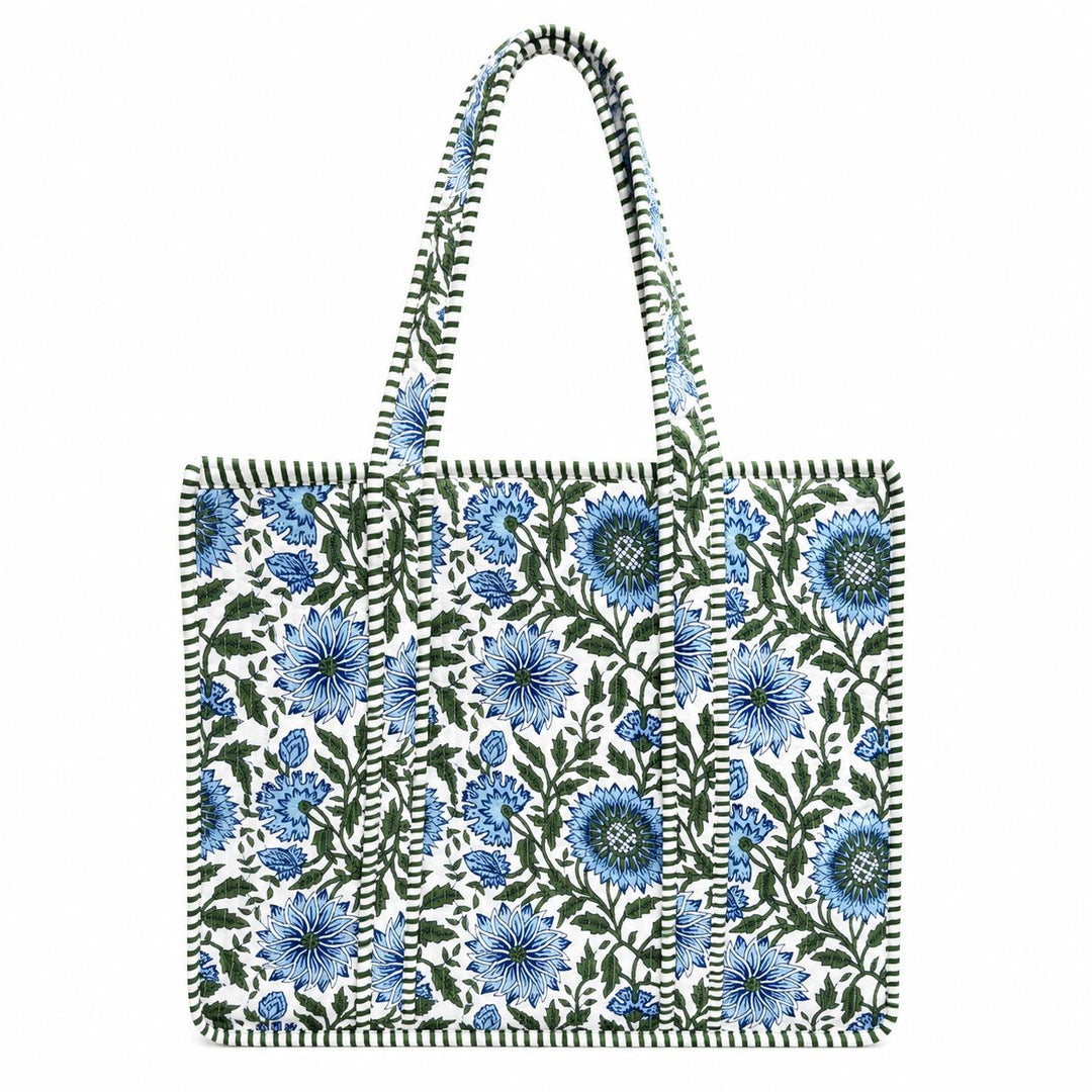 Large Quilted Tote Bag - Seaside Wildflower Tote Queens Designs 