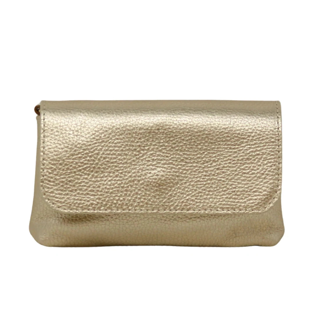 Leather Crossbody Clutch Purse Germán Fuentes Gold 