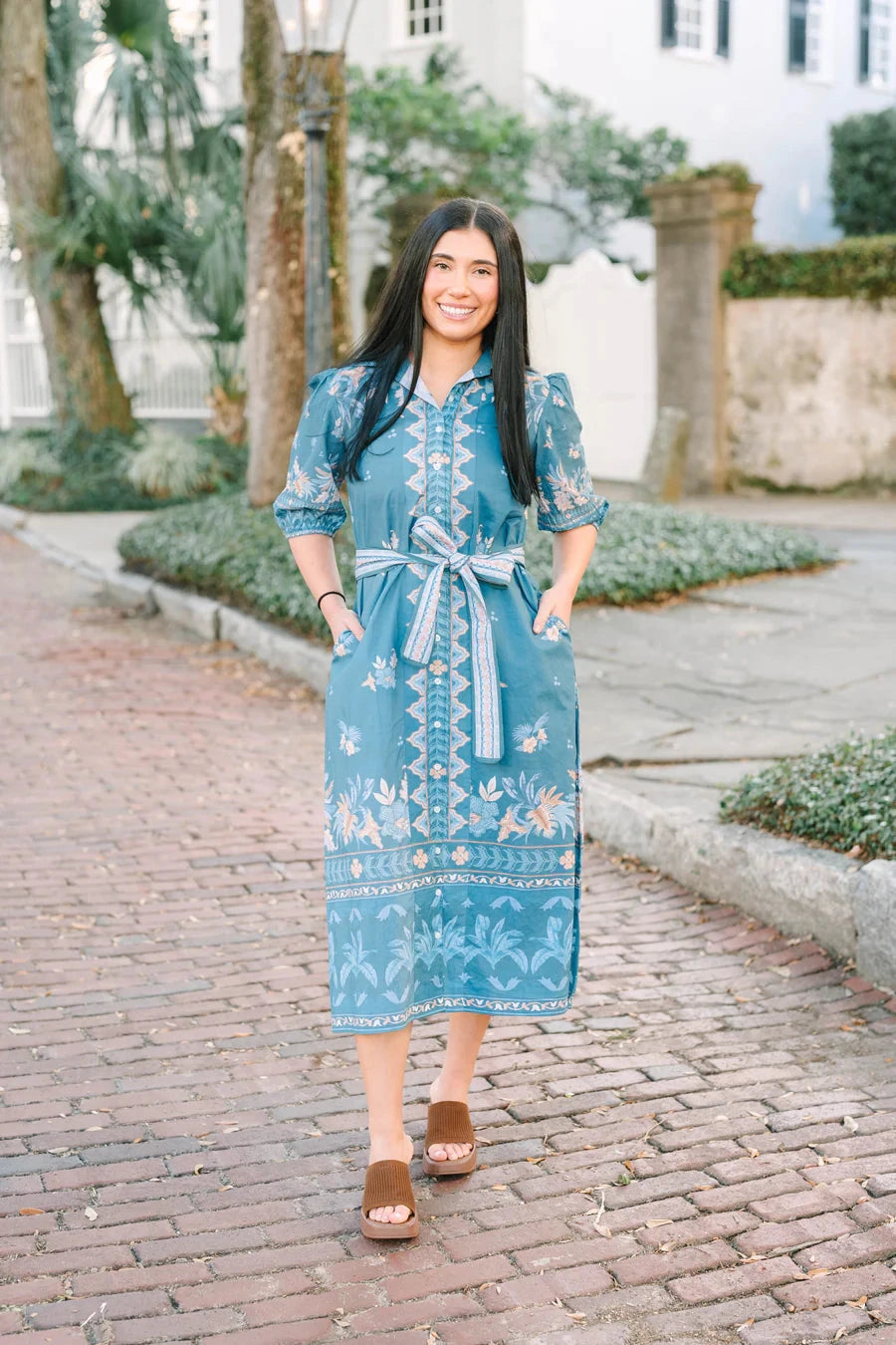 Leila Dress - Azure Palm Womens Dress Victoria Dunn 