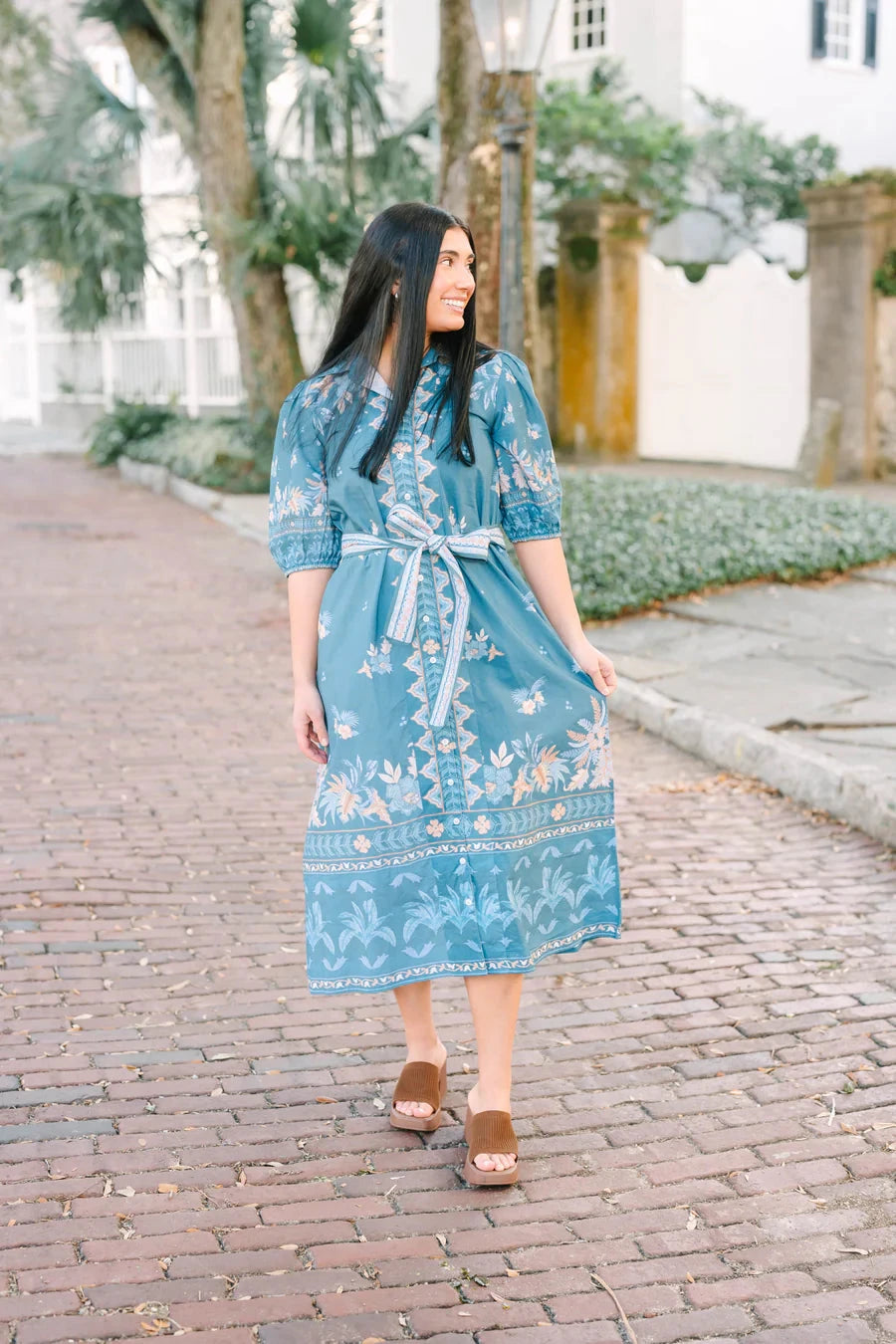 Leila Dress - Azure Palm Womens Dress Victoria Dunn 