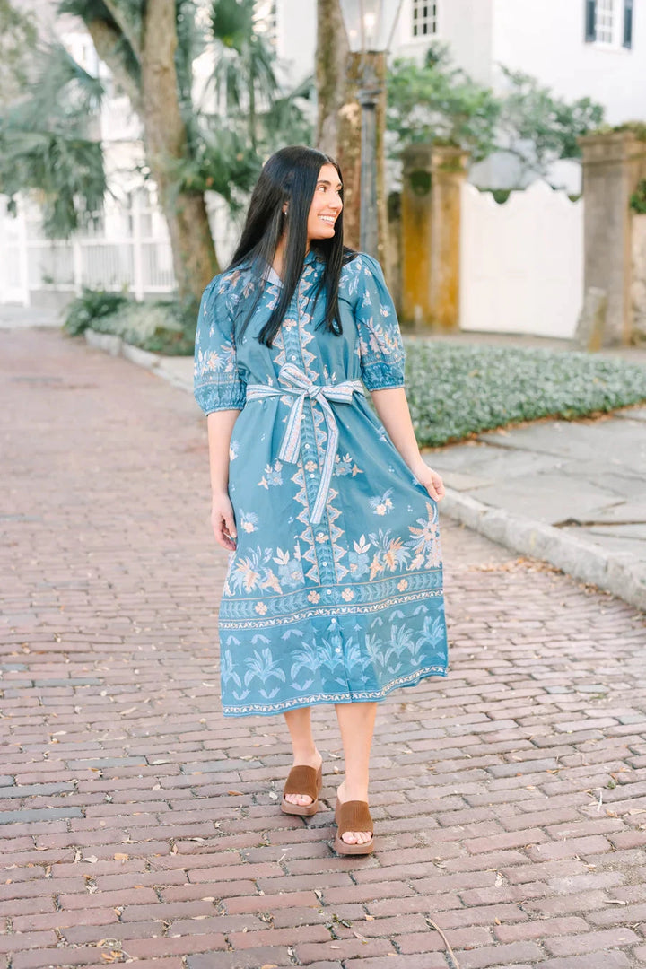 Leila Dress - Azure Palm Womens Dress Victoria Dunn 