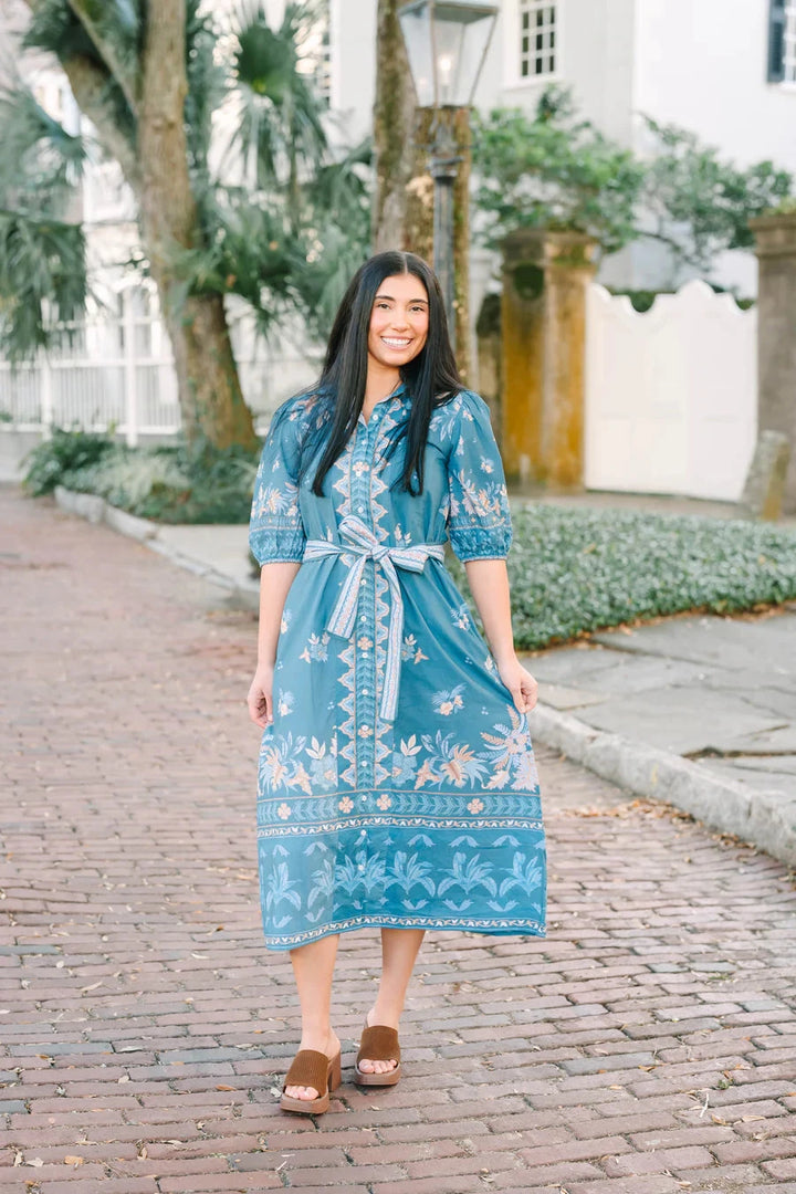 Leila Dress - Azure Palm Womens Dress Victoria Dunn 