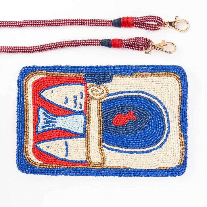 Leila Sardine Seed Bead Clutch With Strap Crossbody Bag Ink and Alloy 