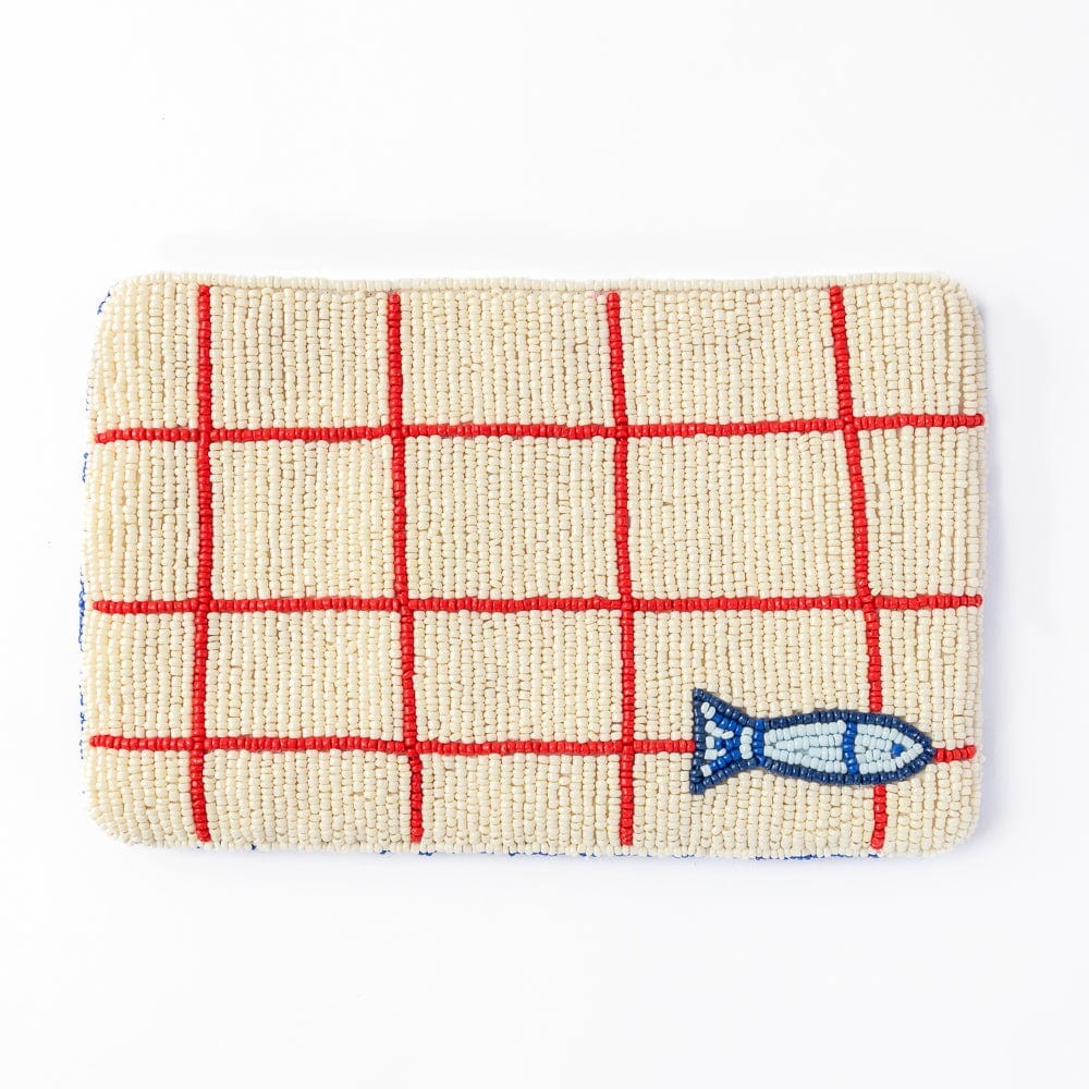Leila Sardine Seed Bead Clutch With Strap Crossbody Bag Ink and Alloy 