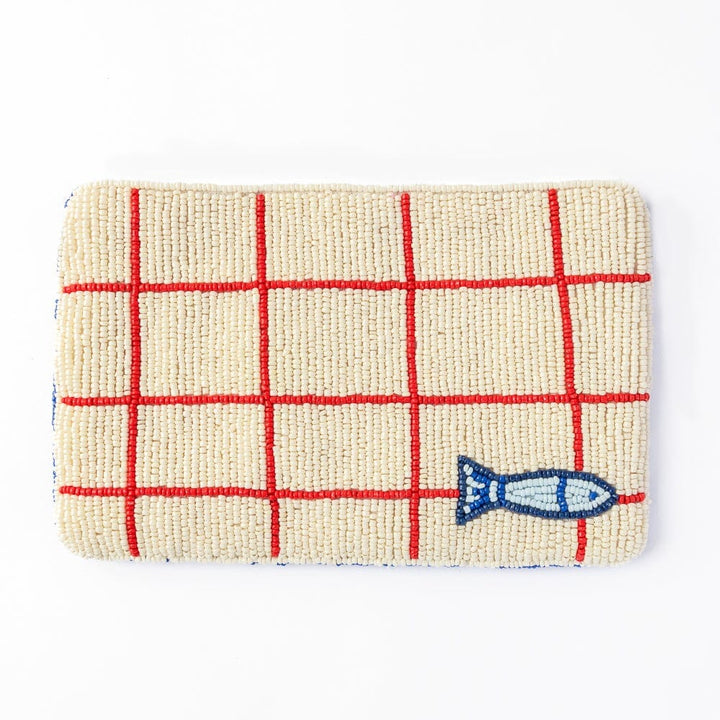 Leila Sardine Seed Bead Clutch With Strap Crossbody Bag Ink and Alloy 