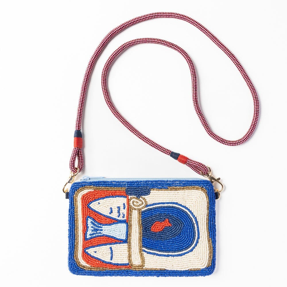 Leila Sardine Seed Bead Clutch With Strap Crossbody Bag Ink and Alloy 