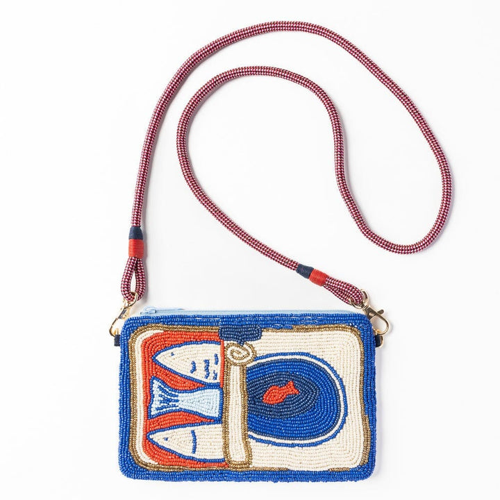 Leila Sardine Seed Bead Clutch With Strap Crossbody Bag Ink and Alloy 