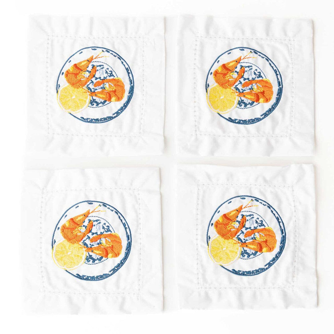Lemon Prawns Embroidered Cocktail Napkin - Set of 4 Cocktail Napkins 8 Oak Lane 