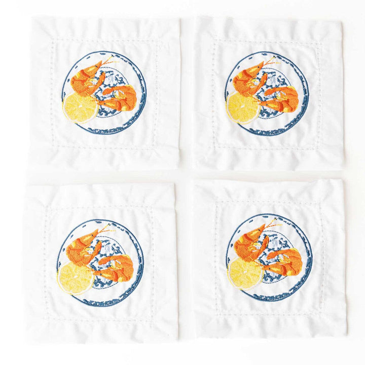 Lemon Prawns Embroidered Cocktail Napkin - Set of 4 Cocktail Napkins 8 Oak Lane 