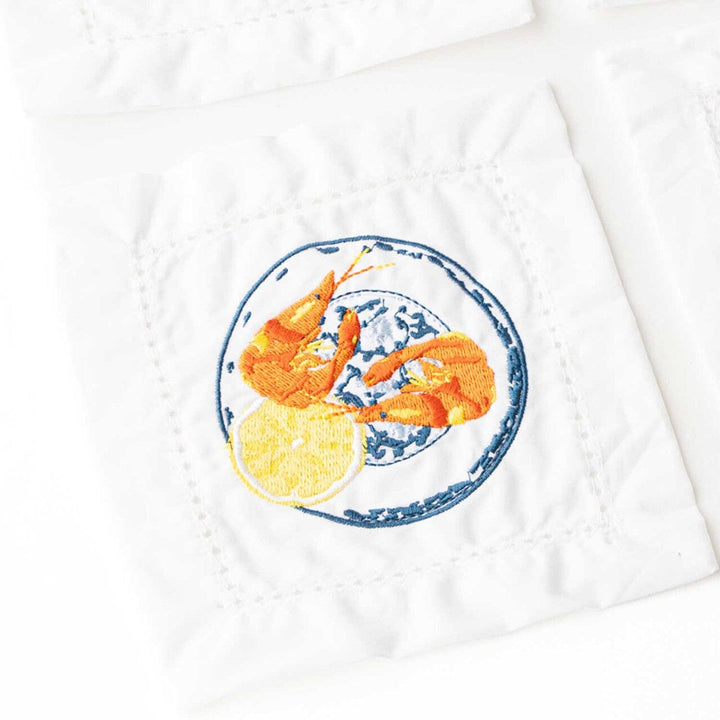 Lemon Prawns Embroidered Cocktail Napkin - Set of 4 Cocktail Napkins 8 Oak Lane 