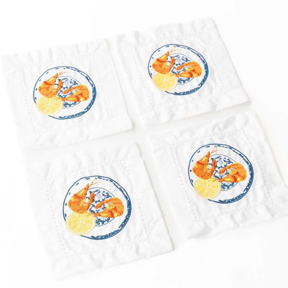 Lemon Prawns Embroidered Cocktail Napkin - Set of 4 Cocktail Napkins 8 Oak Lane 