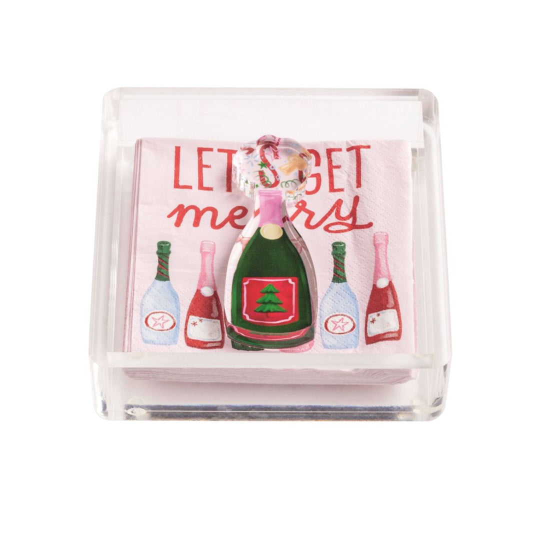 Lets Get Merry Holiday Bar Napkin Caddy Napkin Holder MudPie 