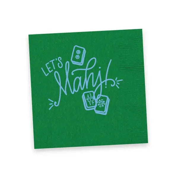 "Let's Mahj" Mahjong Cocktail Napkins - Green Cocktail Napkins Natalie Chang 