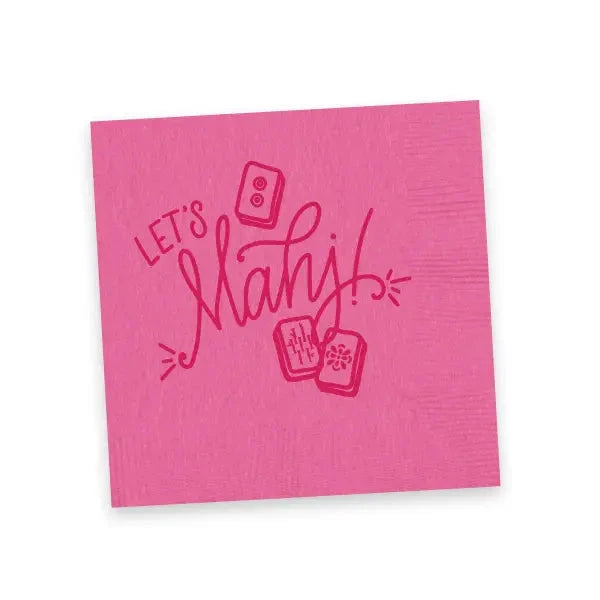 "Let's Mahj" Mahjong Cocktail Napkins - Pink Cocktail Napkins Natalie Chang 