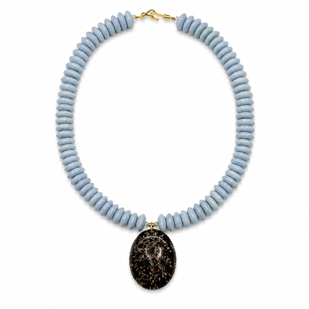 Light Blue African Beads with Limpet Shell Necklace Womens Necklace Bellary 
