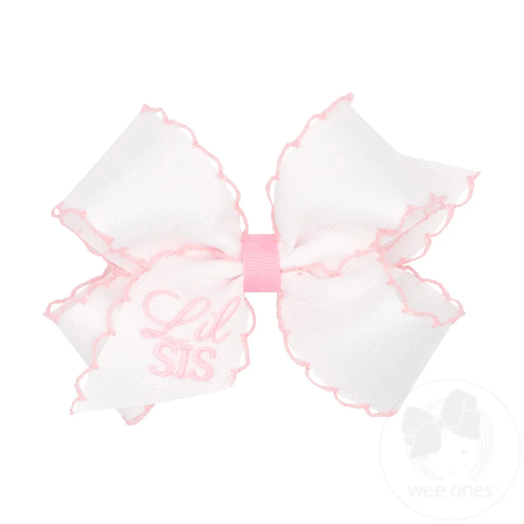 Lil Sis Grosgrain Hair Bow w/ Light Pink Moonstitch Edge - Medium Hair Bow WeeOnes 